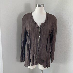 Completo Lino by Arthurio Jacket Womens Medium Brown Linen Button Front Layered